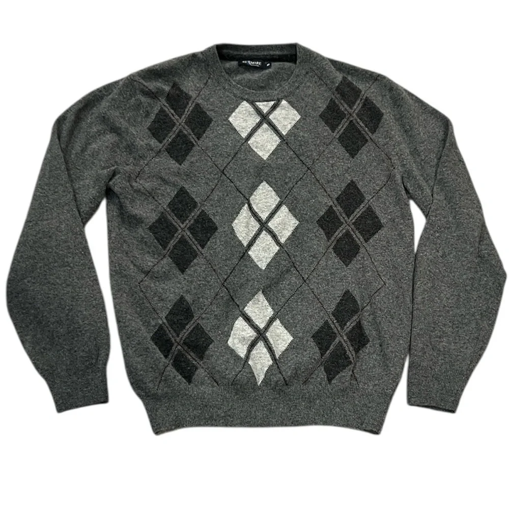 Re del mare made in Italy gray argyle crewneck wool cashmere sweater Medium